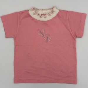VTG Healthtex 3T Pink Shirt –Butterfly Embroidery & Ruffled Collar – Made in USA